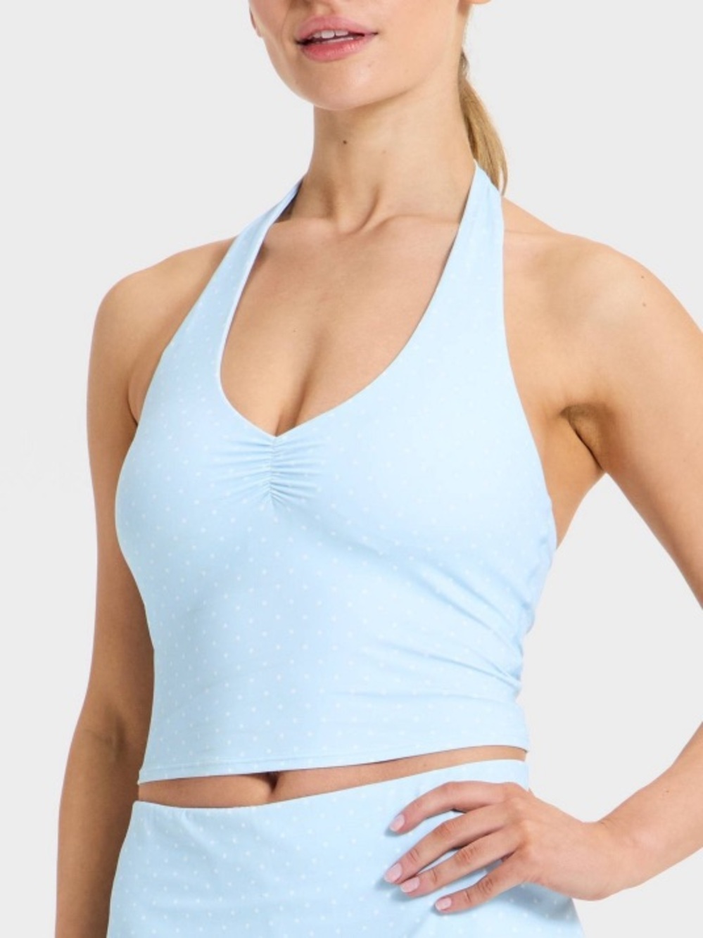 Joylab later support tank top light blue polka dots h